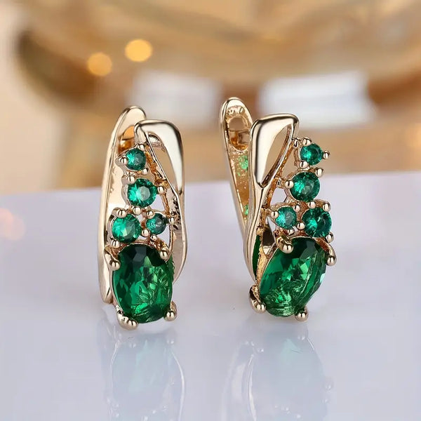 Gold Emerald Cluster Drop Earrings