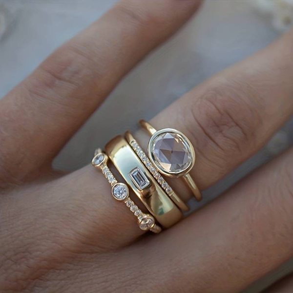 Lily - Vintage Gold & Zirconia Ring Set