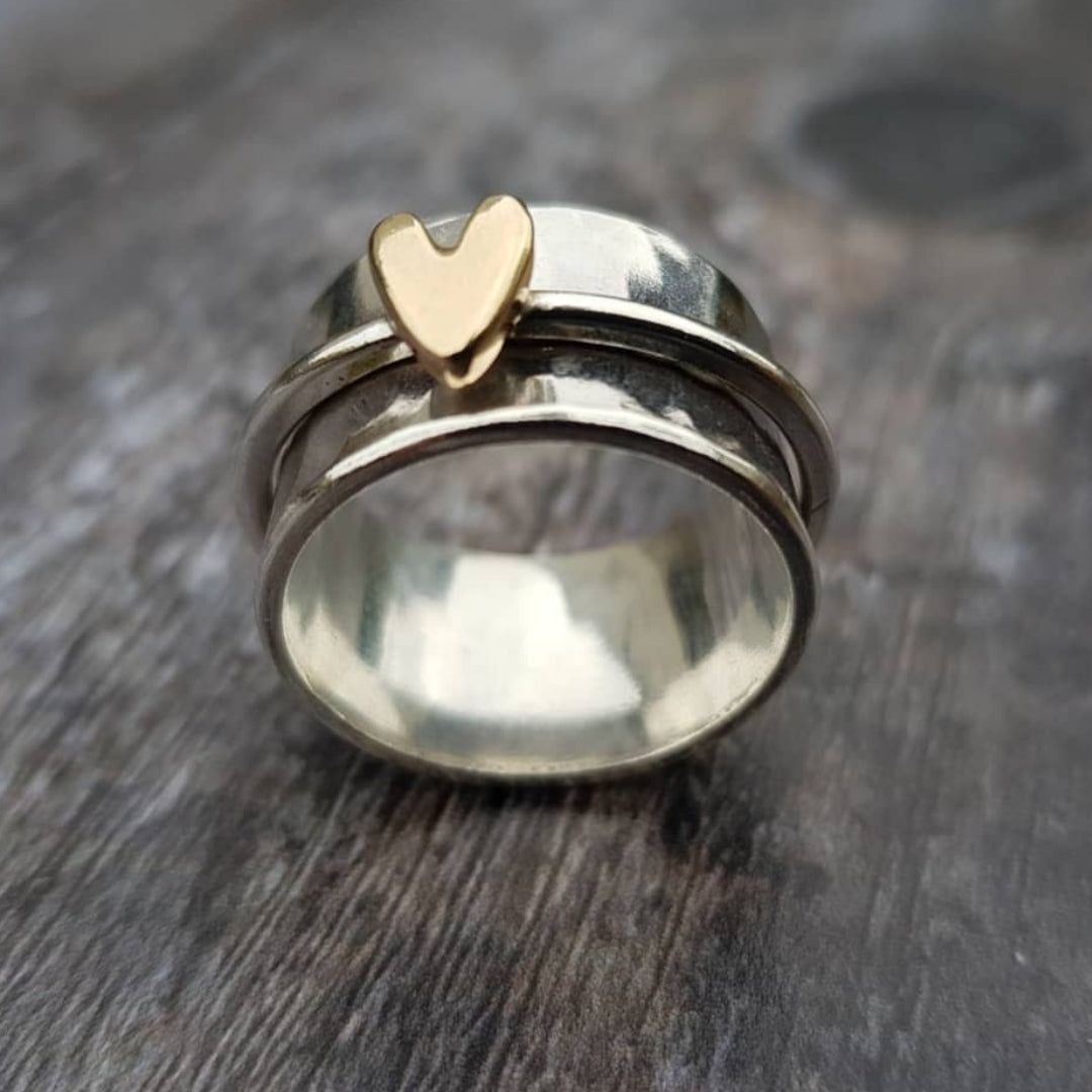 Mely - Golden Heart Silver Ring