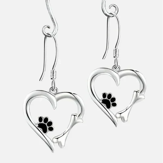 Yaritza™ – Silver Paw & Heart Drop Earrings